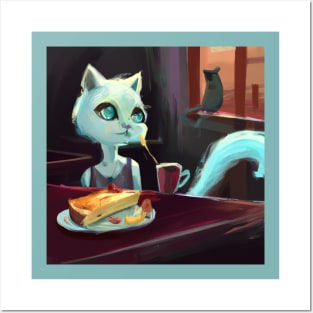 Blue Cat Considers Eating a Mouse Instead of her Quiche Posters and Art